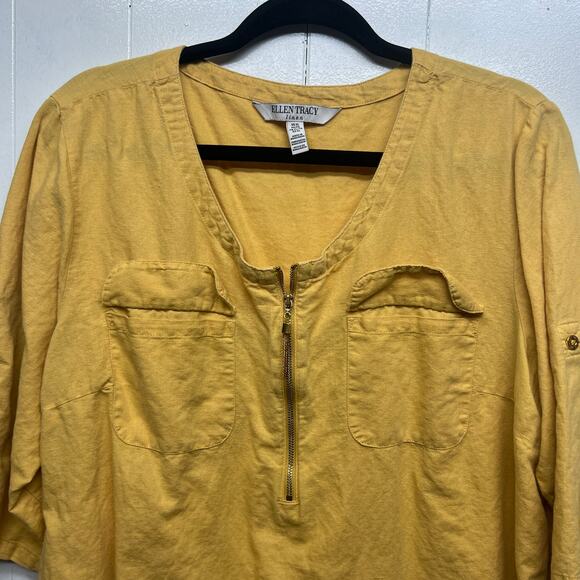 Ellen Tracy Womens Top Medium Linen Cotton Roll Tab Sleeve Summer Breathable - Picture 3 of 15